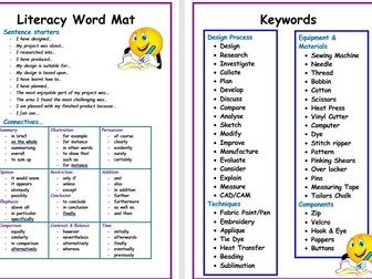 KS3 DT Literacy Mat - Design & Technology - Textiles - Sentence starters & Keywords - SEND Resource