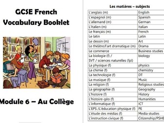 GCSE French Vocab booklet - School - Au collège
