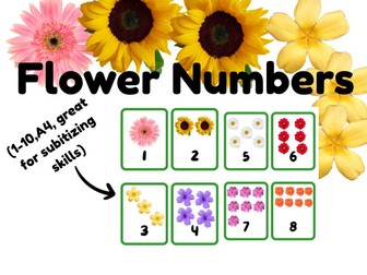 Flower Numbers, Flower Numbers 1-10, Subitizing Flowers, Subitize Flowers 0-10, Flower Flashcards