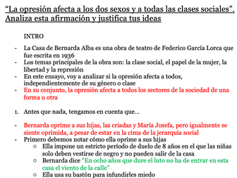 Essay plan for A level Spanish La Casa de Bernarda Alba