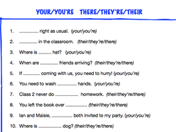 ks2 worksheet youryoure theirtheretheyre by realllanguages