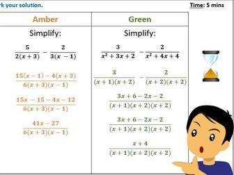 Algebraic Fractions (Simplify, Add/Subtract, Solve)