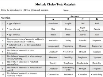 Multiple Choice: Materials (KS3)
