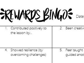 Rewards bingo reward behaviour strategy - can be adapted to any subject