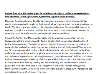 A Level Film Studies Exam Response: Sunrise