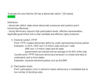 Edexcel A-Level Government and Poltics Essay Plan