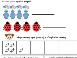 making equal groups of objects year 1 differentiated worksheets white