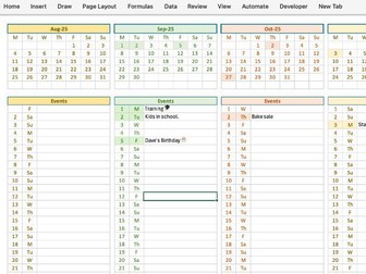 Year Planner (Teacher August to August) 2025 to 2030.