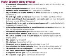 Useful Essay Phrases For A Level Spanish Teaching Resources