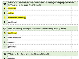 Edexcel GCSE Medicine Through Time Fluency Quiz