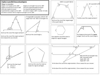 GCSE Maths (F)  - Revision Placemat - Angles Parallel Lines - Polygons - Triangles