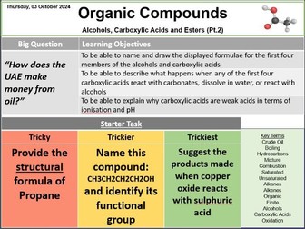 Organic Compounds: Alcohols, Carboxylic Acids and Esters (Pt.2)