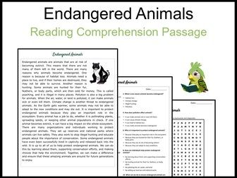 Endangered Animals Reading Comprehension and Word Search