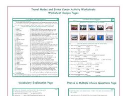 Travel Modes and Items Combo Activity Worksheets