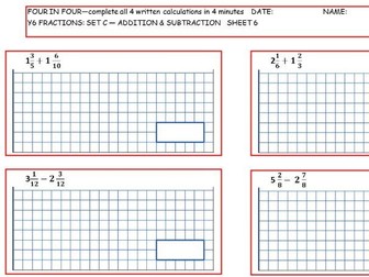 Y6 Fractions Calculations Four in Four All Operations