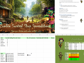 Zombie Survival Spreadsheet Shop for KS3/4
