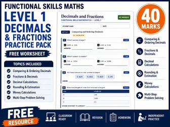 Functional Skills Maths Level 1 Decimals and Fractions Practice Pack