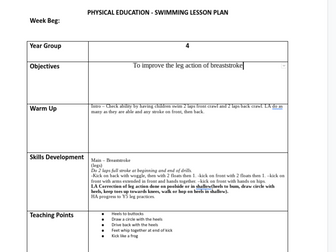 Year 4 Swimming Lesson Plans
