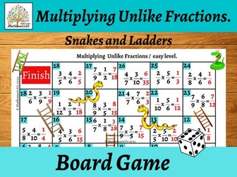 Multiplication Fractions Snakes and Ladders Board Dice Game