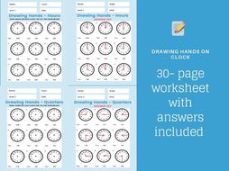 30 pages drawing hands on clock worksheet | Teaching Resources