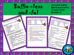 Suffixes -less and -ful | Teaching Resources