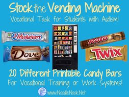Candy Bar Stocking- A Work Task for Vocational Prep in Autism Units &LIFE Skills
