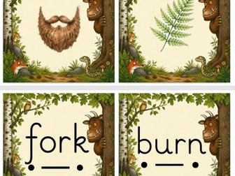 Match up Phase 3 cvc words Gruffalo themed matching picture and cards