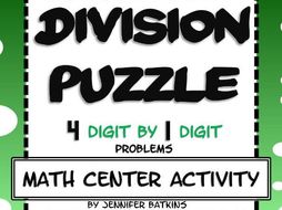 Division with remainders 4 digit by 1 digit Math Center Activity
