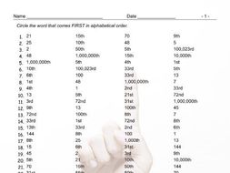 Cardinal-Ordinal Numbers Alphabetical Order I