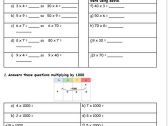 Multiplying by 100, 1000 and multiples of 10