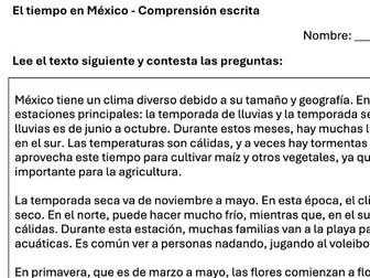 El tiempo y el clima en México - comprensión escrita / Reading comprehension - weather in Mexico