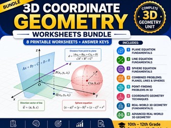 3D Coordinate Geometry Worksheets Bundle