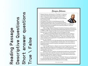 Dwayne Johnson Biography Reading Comprehension Passage Printable Worksheet PDF