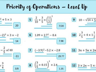 Priority of Operations (BIDMAS) Task