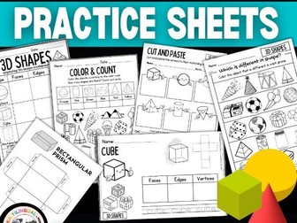 3D Shapes Practice Sheets for Preschool, Pre-K, Kindergarten - Color Trace Games