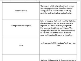 Edexcel GCSE PE 1-9 (New Spec) Key Word Revision Cards