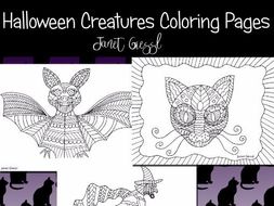 Halloween Creatures Coloring Pages (Set of 5)