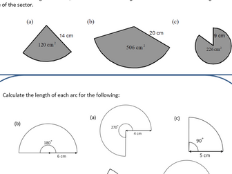 Area of sectors worksheet