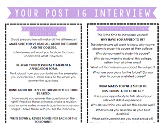 Post 16 Interview Help Sheet - College/Sixth Form/UCAS