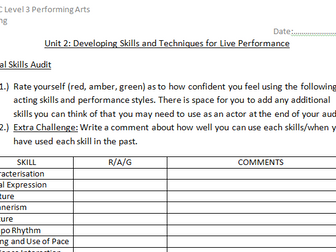 Level 3 BTEC P. Arts Unit 2 Skills Audit