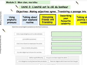 New French AQA Higher GCSE Module 2 Mon clan, ma tribu  Unit 2 L'amitié est la clé du Bonheur 