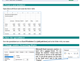 MS Excel-6 worksheets with step by step instructions