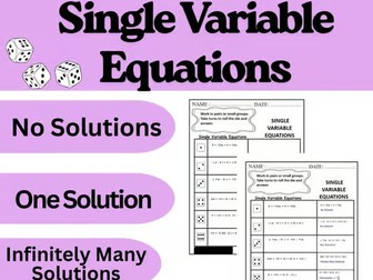 Math Dice Game for Algebra – Solve Single Variable Equations – Fun Classroom Act