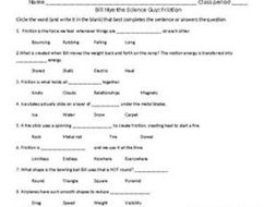 Bill Nye: Friction (Movement) video sheet