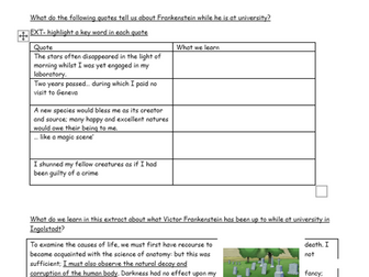 KS4 Frankenstein Worksheets/Booklet
