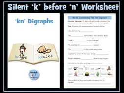 silent k followed by n kn worksheet teaching resources