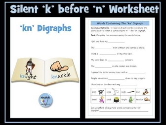 Silent 'k'  followed by 'n' (kn) worksheet