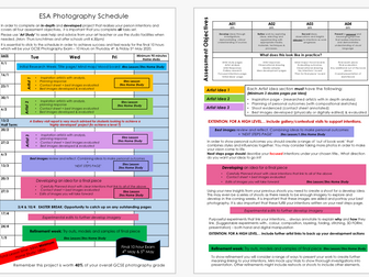 GCSE Art & Design ESA schedule - Photography