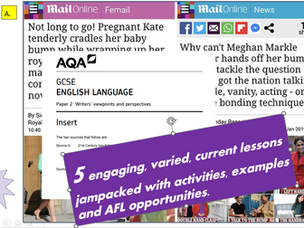 AQA GCSE ENGLISH  Paper 2 HARRY AND MEGHAN MEDIA BIAS 5 LESSONS *High quality and engaging*