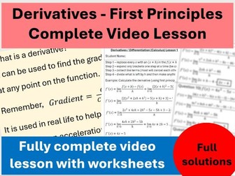 Full Video Lesson - Derivatives (First Principles) with worksheets